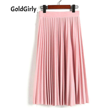 Jupe plissée Mode taille haute élastique -couleurs unie, longueur cheville